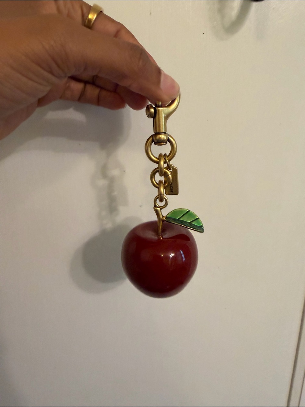 COACH Apple Charm Keychain - Red with Green Leaf FROM COACH RETAIL ONLINE